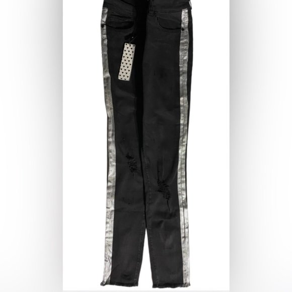 Noisy May Lucy Super Slim Skinny Leg Black Denim/Silver Stripes Size 28 NWT - Picture 4 of 8